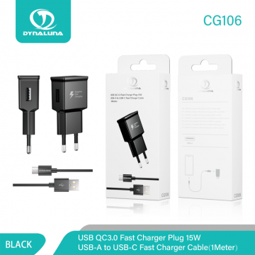 Dynaluna CG106 QC3.0 Chargeur avec Câble de Type-C 1M 15W Charge Rapide